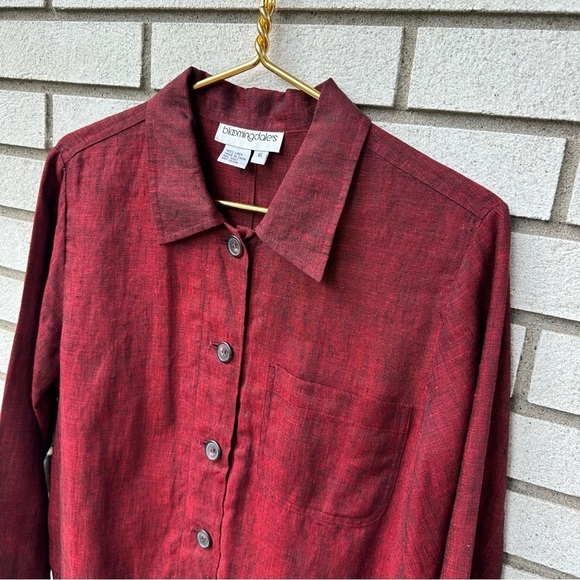 Bloomingdale’s 100% Linen Brick Red Blazer Shirt Jacket Minimalist Layer 6 - Picture 3 of 8